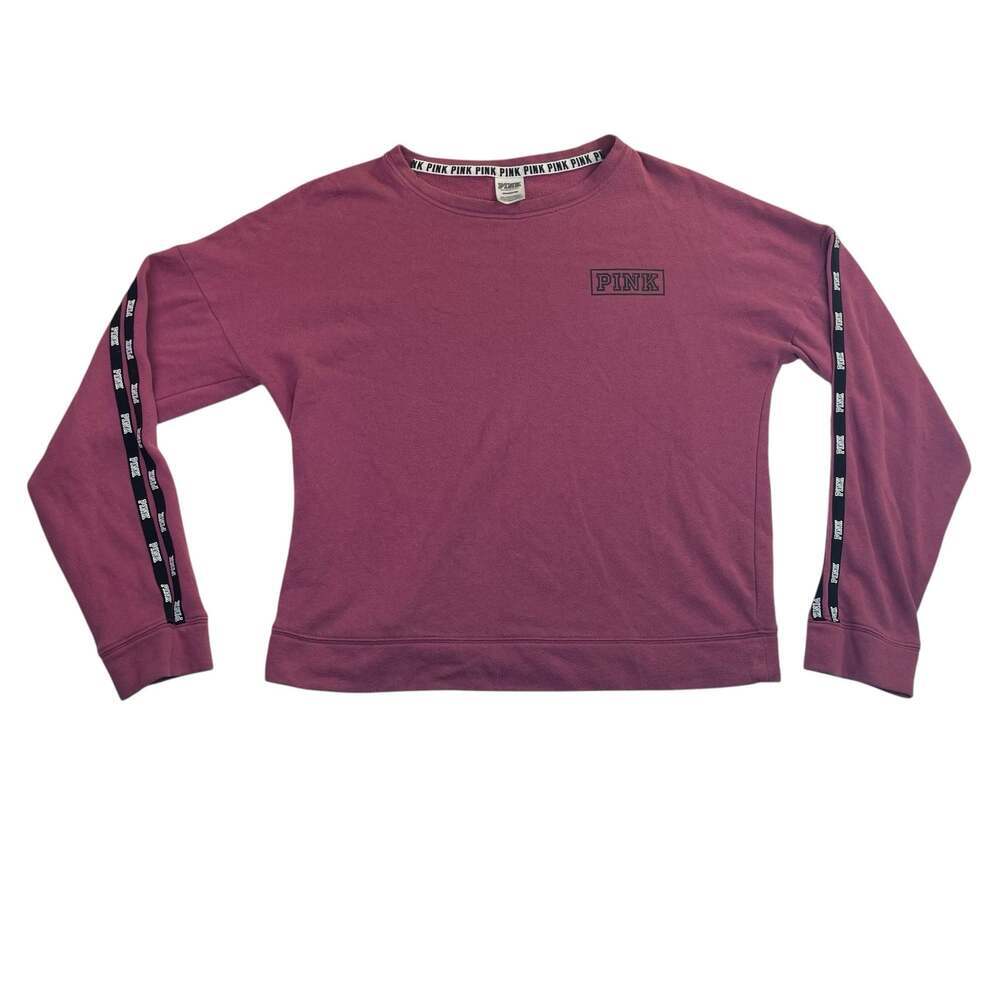 Victoria's Secret PINK Crewneck Sweatshirt Women's Small Pink Logo Tape Sleeve